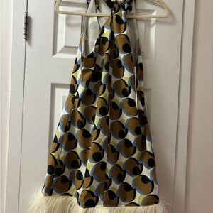 NWT Zara Retro Geometric Halter Dress with Feather Hem